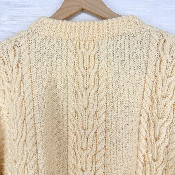 Blarney Woollen Mills Handknit Aran Sweater M 100% Wool Cream Ireland Fisherman - Picture 7 of 13